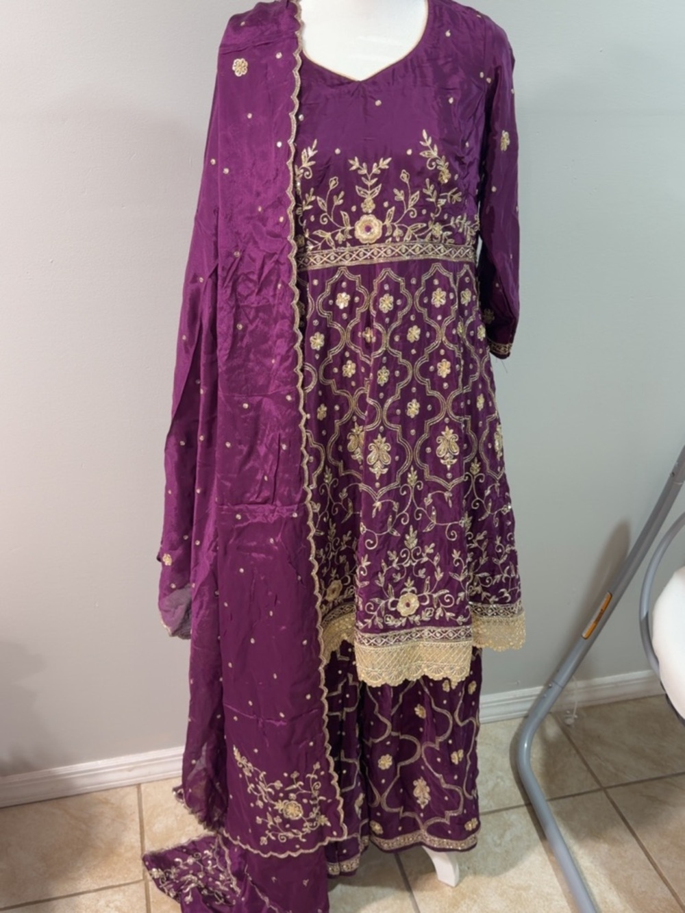 Ethnic Indian Wear Purple & Gold Embroidered Wedding Outfit